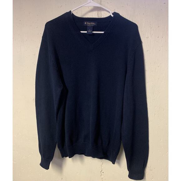 Brooks Brothers 346 Pima Cotton Sweater Size M Dark Navy Blue Long Sleeve V-Neck - Picture 1 of 4